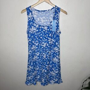 New Draper James Blue White Sleeveless Floral Stretch Dress Women's Small Medium